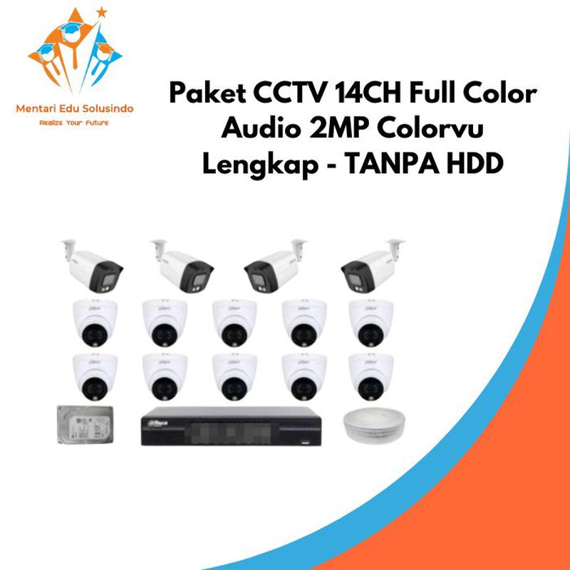 Paket CCTV 14CH Full Color Audio 2MP Colorvu Lengkap - TANPA HDD