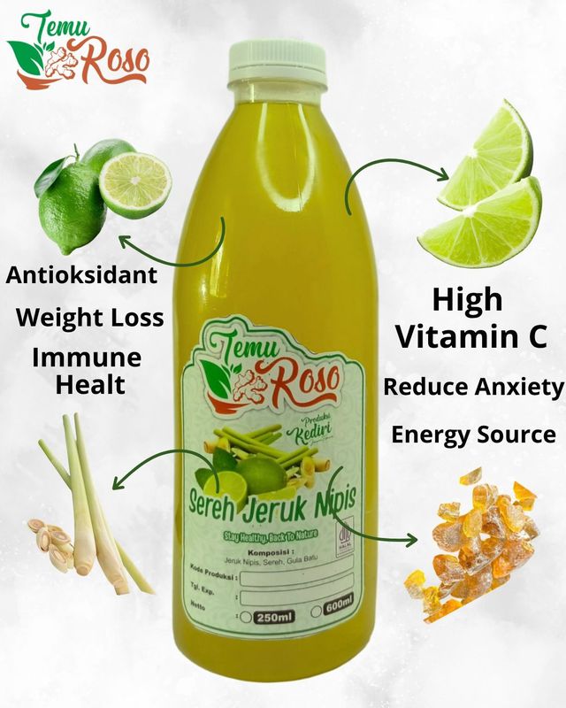 Minuman Herbal Alami Temu Roso Sereh Telang Ukuran Botol 600ml
