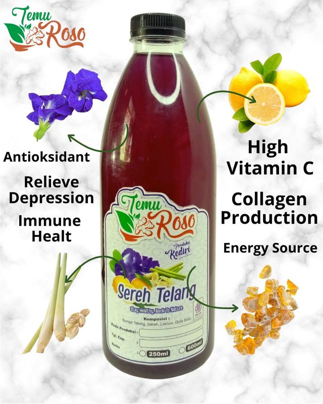 Minuman Herbal Alami Temu Roso Sereh Telang Ukuran Botol 600ml