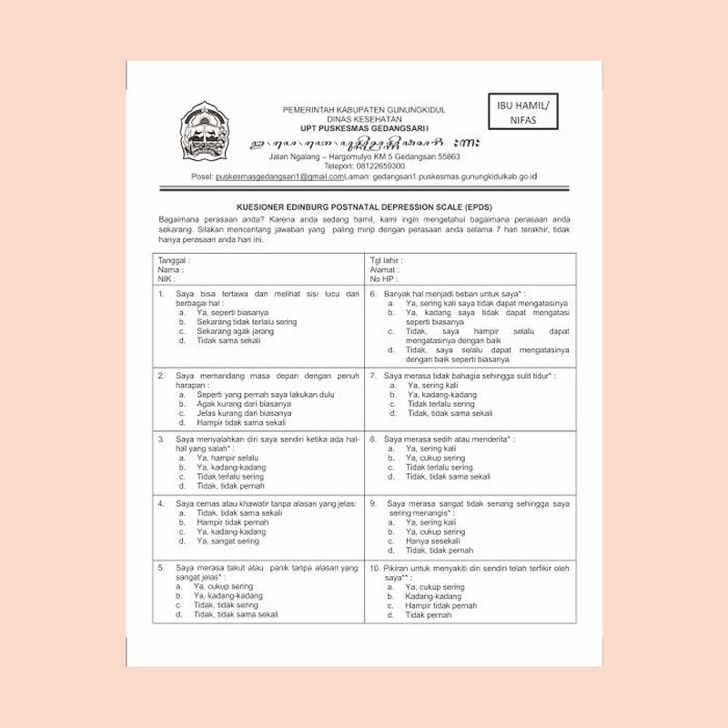 FORM KUESIONER EDINBURG POSTNATAL DEPRESSION SCALE (EPDS)