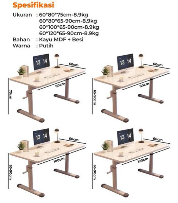 Meja Komputer laptop Minimalis HD152 Homedoki - 60x80x65-90cm