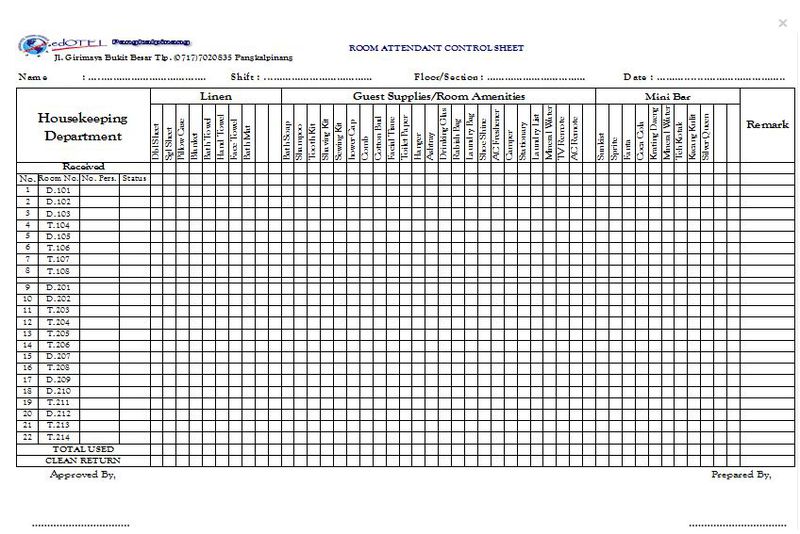 Room Boy Control Sheet