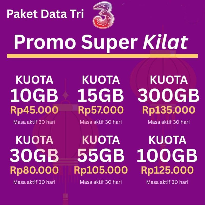 Paket Data Internet Tri3 100 k
