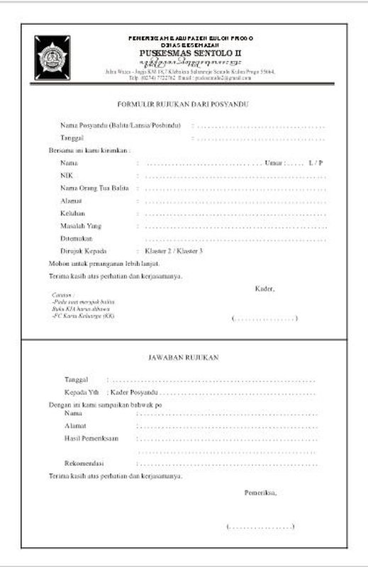 Form Rujukan dari posyandu Pusk Sentolo II