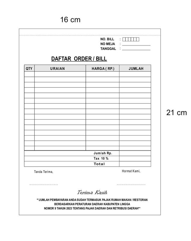custom nota size 16x21cm