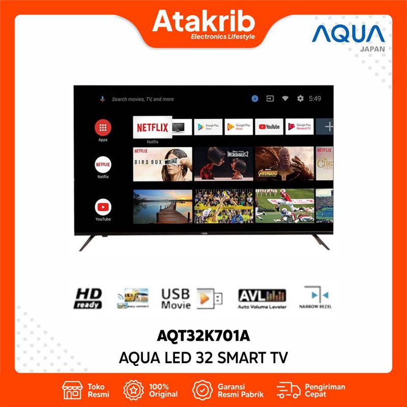 LED GOOGLE TV FHD 32 INCH MEREK AQUA, TYPE AQT32K701AF