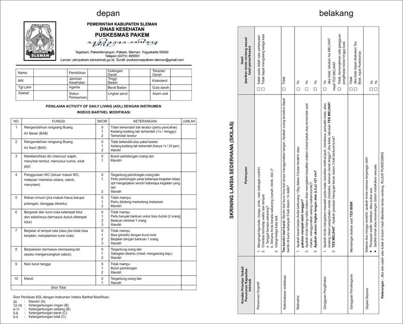 Form skrining Lansia ( form Rekapan skrining ) Pus Pakem